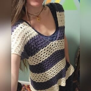 Mossimo Supply Co. Women's Crochet Blueish/Purple and White Hoodie Size Large